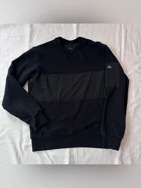 Alo Yoga Men's Traverse Pullover Crewneck Sweatshirt Black Mixed Media-SZ M